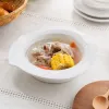 White square ceramic bowl, a simple household meal bowl for serving rice and vegetables details Picture